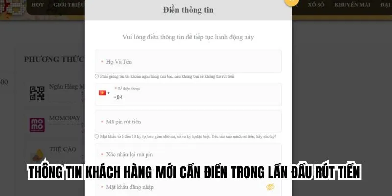 Khách hàng kiểm tra kỹ thông tin trước khi tạo lệnh rút tiền